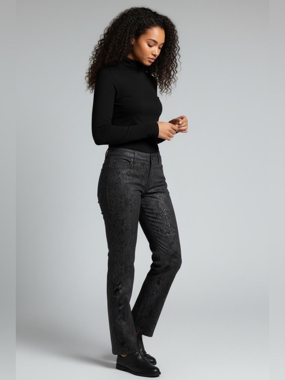 Liverpool Black Jeans with Snakeskin Print